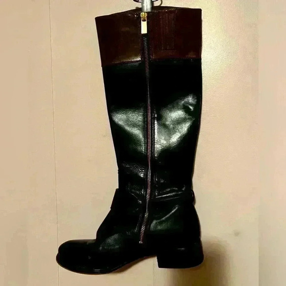 MICHAEL KORS FULTON HARNESS BLACK MOCHA LEATHER RIDING BOOTS WOMENS SIZE 8 - Picture 2 of 9